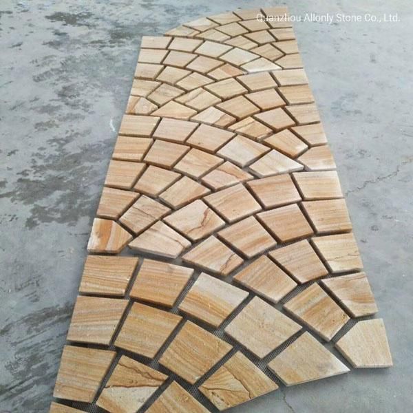 Sandstone Cobblestone on Mesh Landscaping for Swimming Stone Paving Floor
