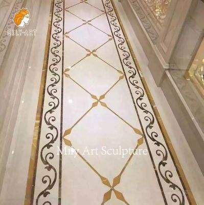 Modern Square Beige Waterjet Floor Stone Marble Medallion for Villa