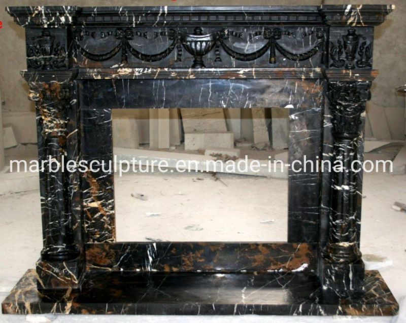 Factory Wholesale Cheap Stone Sculpture Black Marble Fireplace (SYMF-049)