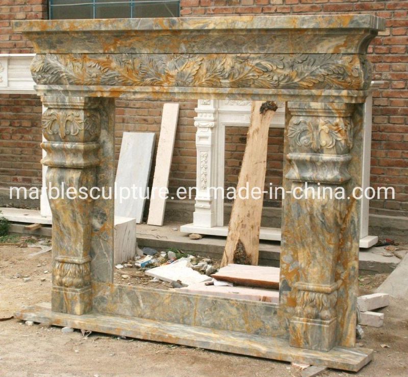 Natural Stone Carving Indoor Decorative Marble Fireplace (SYMF-066)