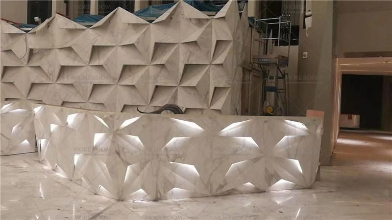 3D Carrera White Marble Panel for Reception Desk