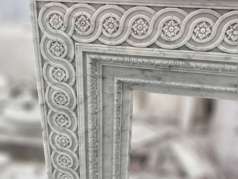 Hand Carved Natural Stone White Marble Fireplace Surround