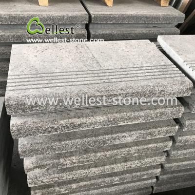 Anti-Slip Grooved Grey Granite Stair Treads for Commercial/Government Projects