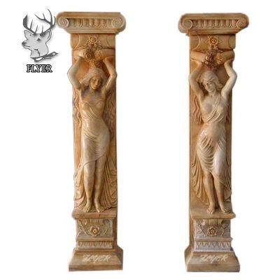 Outdoor Gate Marble Stone Statues Roman Column Pillar Design Stone Lady Columns