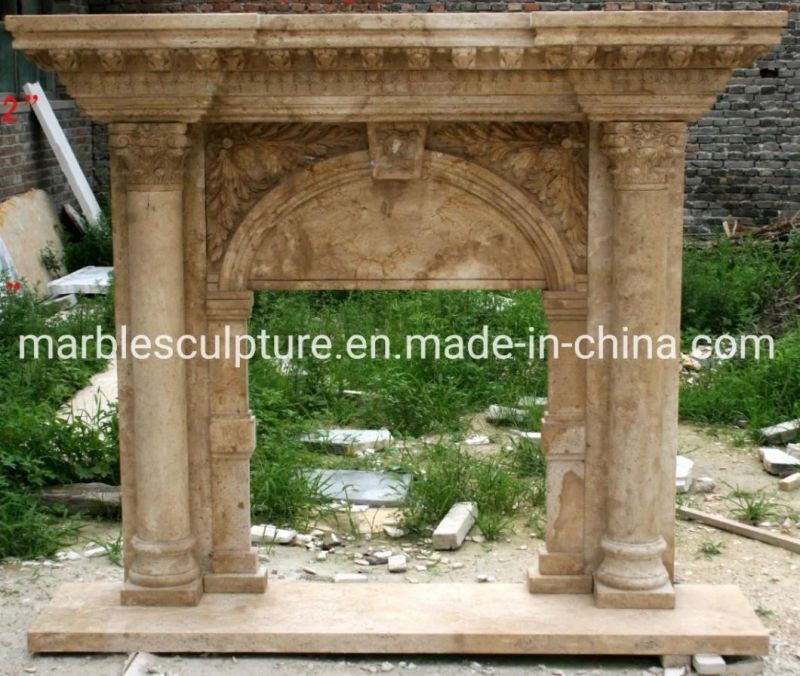 Beautiful Antique Stone Sculpture Marble Fireplace Carved Columns (SYMF-099)