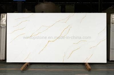 Chinese Custom Cut Table Top Calacatta White with Golden Vain Quartz Countertop