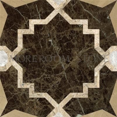 Polished Natural Marble Stone Floor Tile Water-Jet Medallion Design