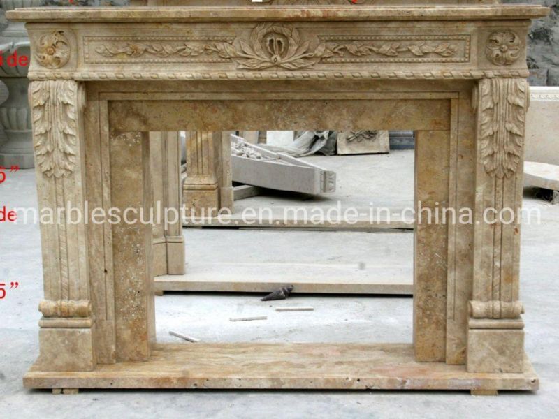 Hot Selling Elegant Beige Marble Fireplace Indoor Decoration (SYMF-249)