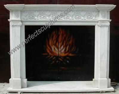 UK Style Antique White Marble Fireplace with Column Pillar (QY-LE095)