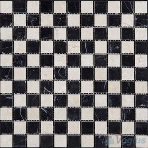 Black Beige Mixed 1X1 Polished Marble Mosaic Flooring