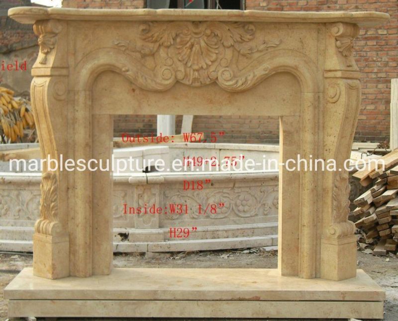 Popular Style Home Decoration Stone Sculpture Beige Marble Fireplace (SYMF-055)
