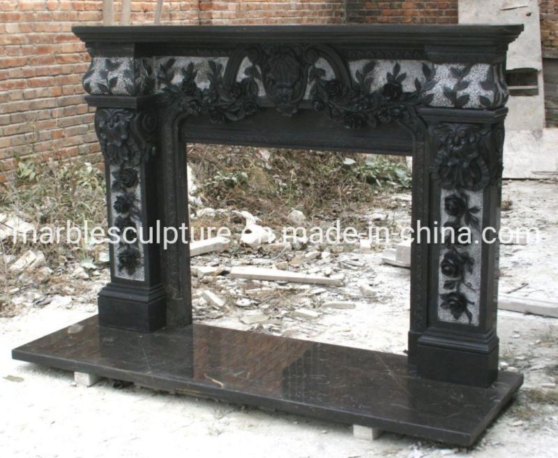 Marble Stone Sculpture Indoor Decoration Black Marble Fireplace (SYMF-054)