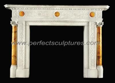 Hand Carved Column Marble Fireplace with Carving Floral Pattern (QY-LS716)