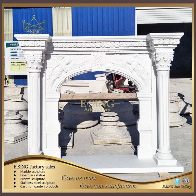European Mantels French Yellow Marble Fireplace Surround Lion Statues Stone Fireplace for Home Decor