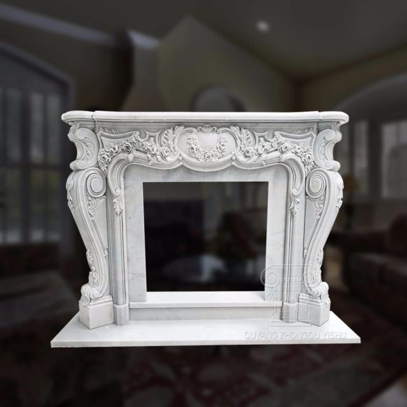 Simple White Stone Fireplace