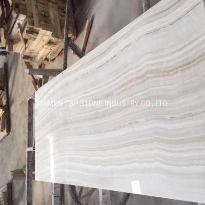 Beautiful White Onyx Slab with Wooden Straight Vein for Wall Tiles &amp; Countertop