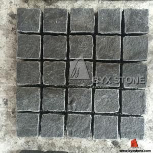 Fu&prime;an Black Granite Natural Split Cobblestone on Mesh