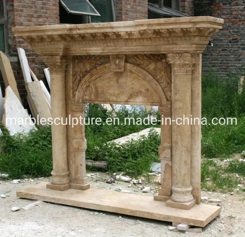 Beautiful Antique Stone Sculpture Marble Fireplace Carved Columns (SYMF-099)