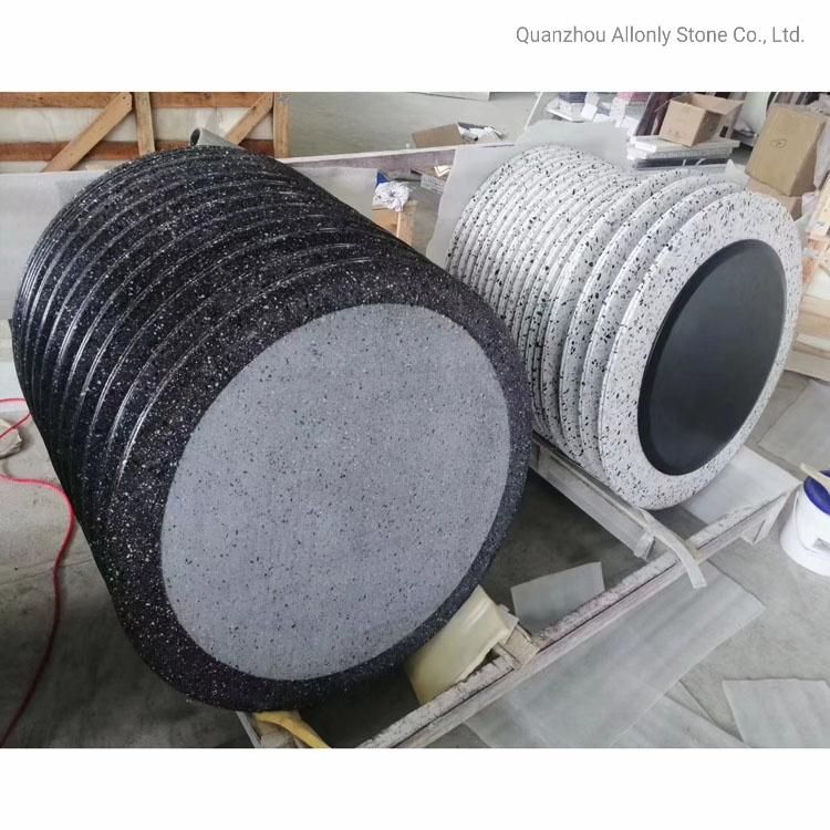 42" Round Black and White Terrazzo Stone Table Top