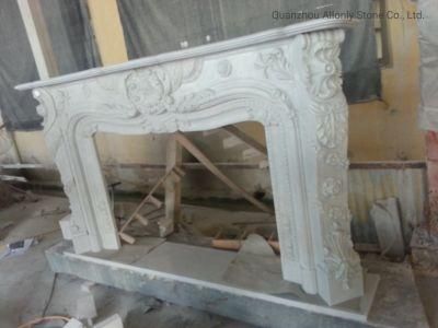 French Style Carving Indoor Decoration White Marble Fireplace Mantels for Sale