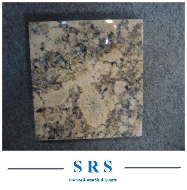 Giallo Fiorito Yellow Granite Slab for Countertop/Kitchen Top with Backsplash