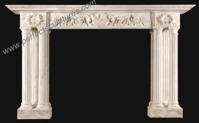 Antique Flower Carving Marble Fireplace Surround with Stone Column (QY-LS764)