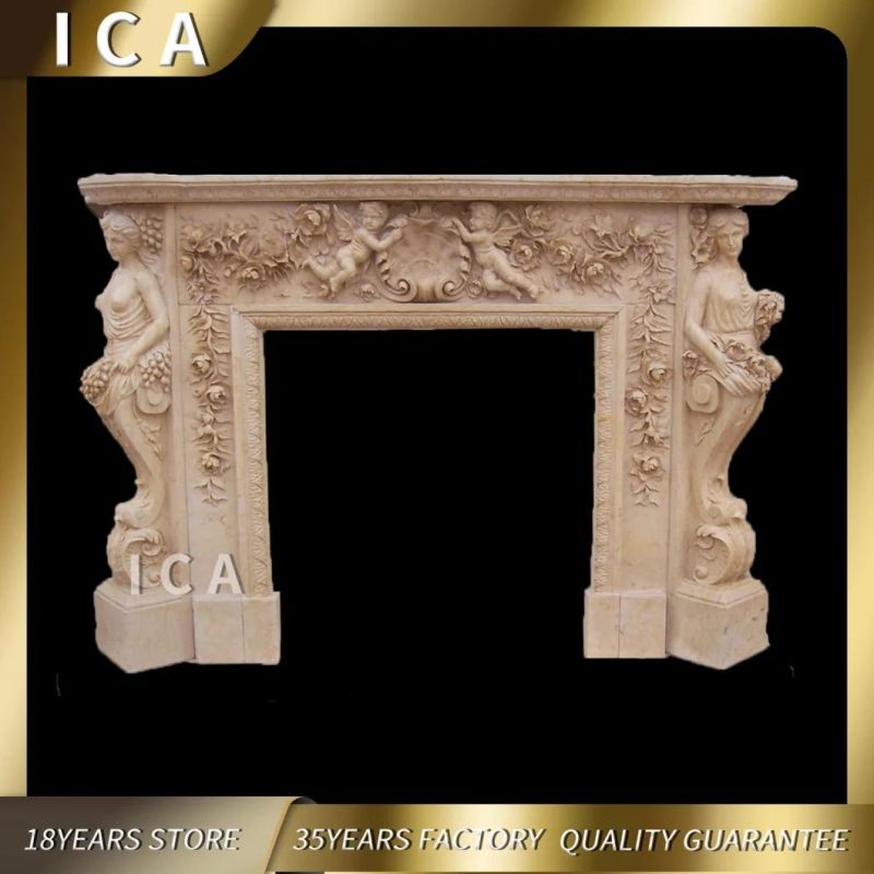 Exquisite Figure Carving Indoor Decorative White Marble Fireplace Surround