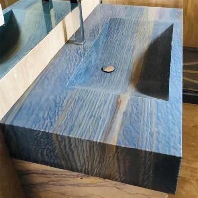 Customized Luxury Brazil Blue Azul Black White Natural Granite Stone Vanity Tops