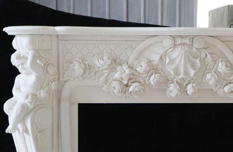 Freestanding Luxury White Marble Fireplace Surround Mantel Natural Stone Fireplace