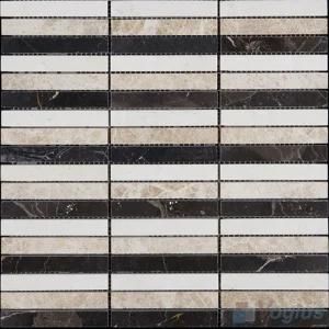 Strip Mixes Polished Stream Marble Mosaic Tile