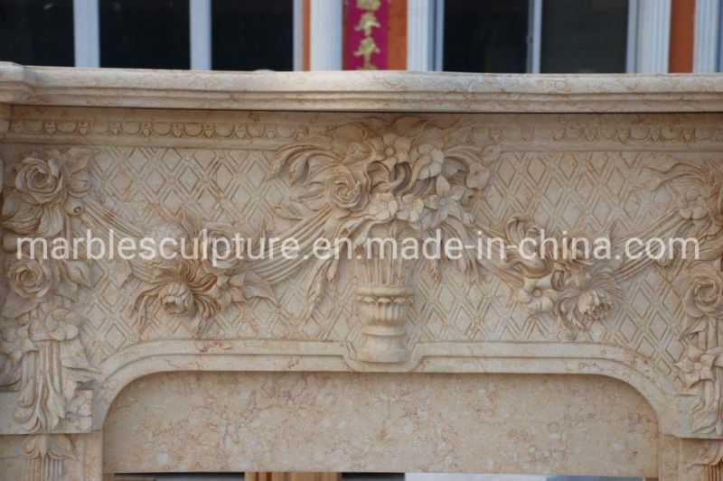 Luxury Home Decoration Beige Marble Fireplace Carved Flowers (SYMF-262)