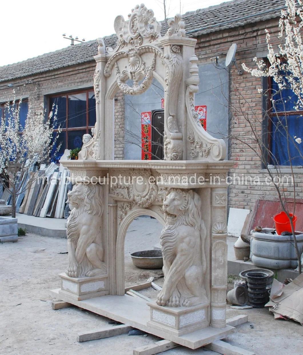 Natural Stone Indoor Double Marble Fireplace with Lion (SY-MF325)