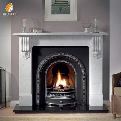 Hand Carved Natural Stone Modern White Marble Fireplace Wall Frame