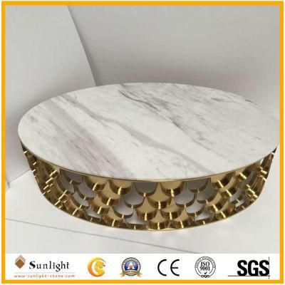 Popular Round White Marble Coffee Table with Stainless Steel Frame
