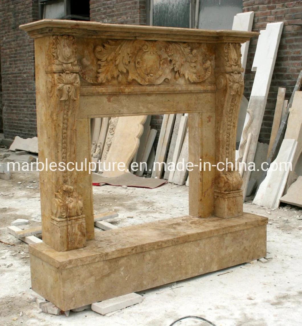 Elegant Yellow Marble Fireplace for Home Decoration Furniture (SYMF-169)