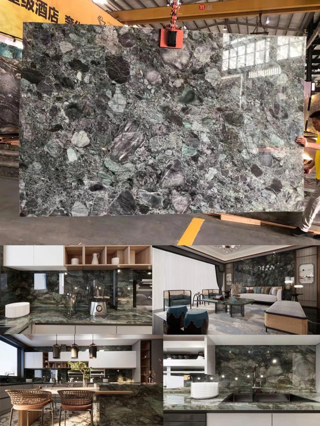 Luxury Kitchen Counter Top Emerald Green Stone Slab Tiles Granite