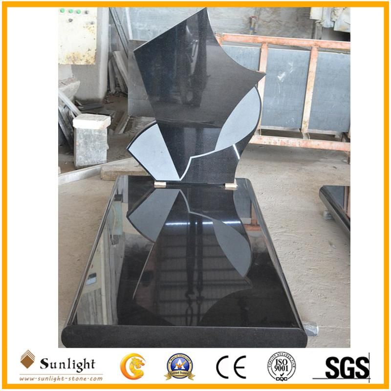 Tombstone Supplier Shaxni Black Granite Flowers for Tombstone