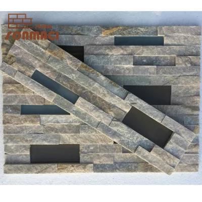 Glued Beige Slate Stacked Stone Wall Panels