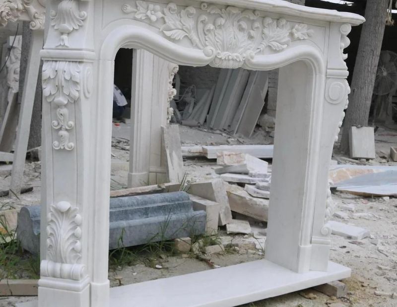 Simple Hand Caving Natural Stone Marble Fireplace Mantel for Indoor