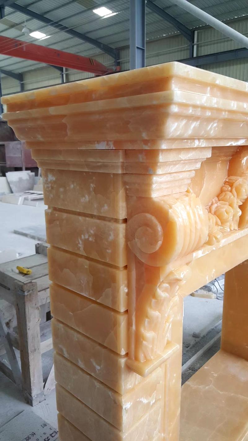 Yellow Onyx Marble Fireplace Customized Design