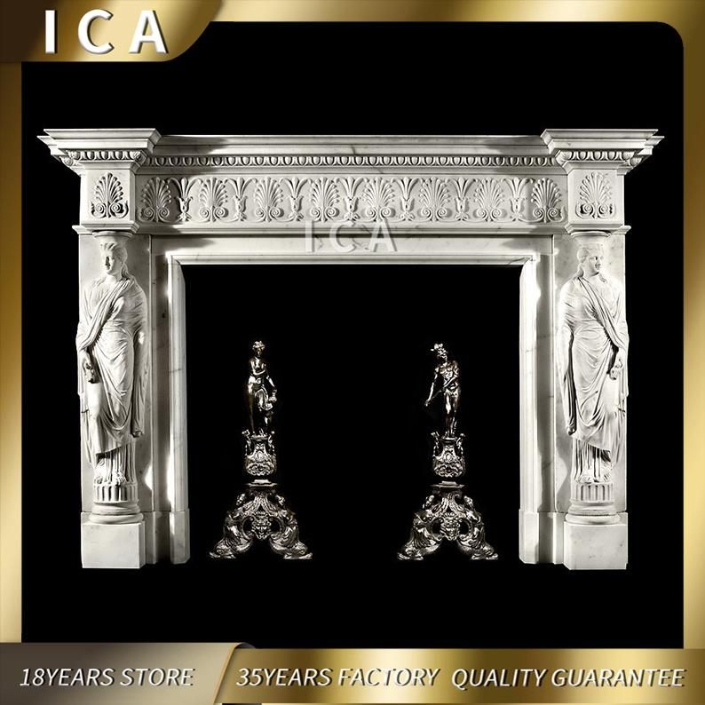 High-Quality Hand Carved Decorative Indoor Natural Stone Marble Fireplace