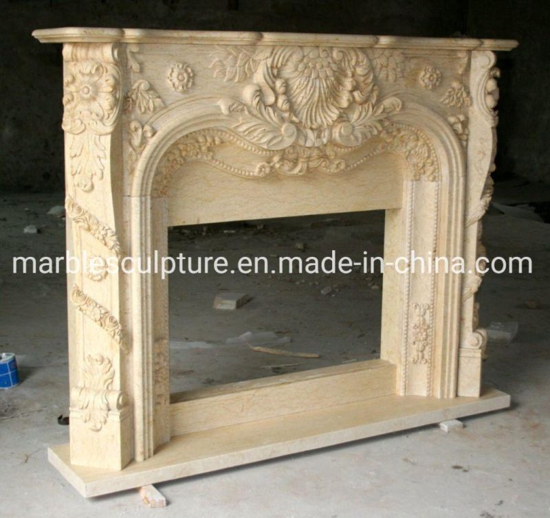 Beautiful Hand Carving Marble Fireplace with Surround Flowers (SYMF-198)