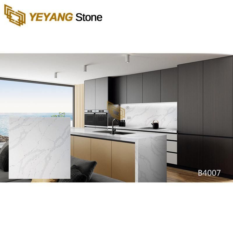 Quartz Engineered Stone with Fine Line Grey Veins for Kitchen Countertops/Island/Table/Worktop