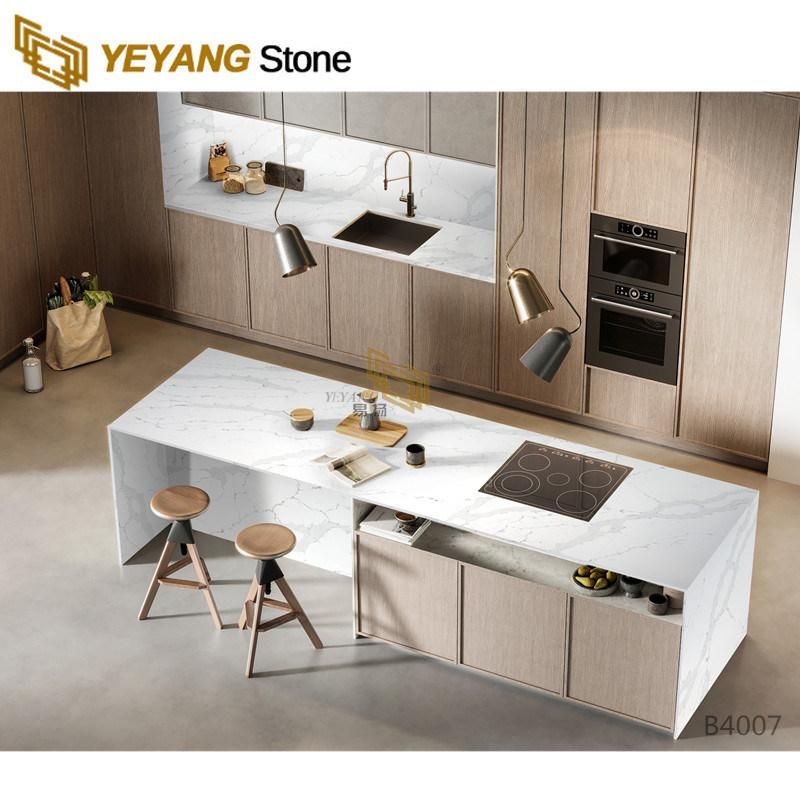 Quartz Engineered Stone with Fine Line Grey Veins for Kitchen Countertops/Island/Table/Worktop