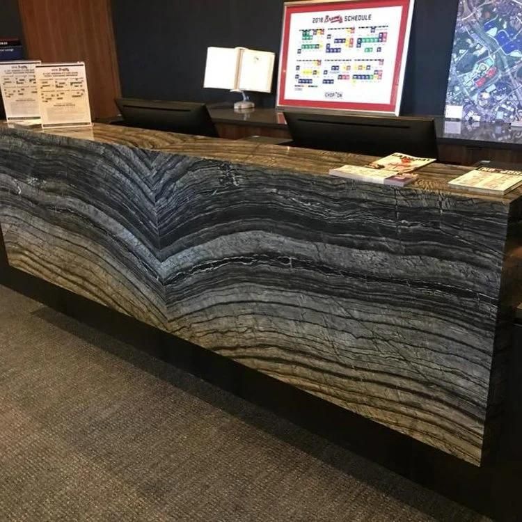 Yunfu Ancient Wooden Texture Reception Desk Black Wood Marble Slab