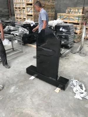 Hand Carved Absolute Shanxi Black Granite Gravestones for Memorial
