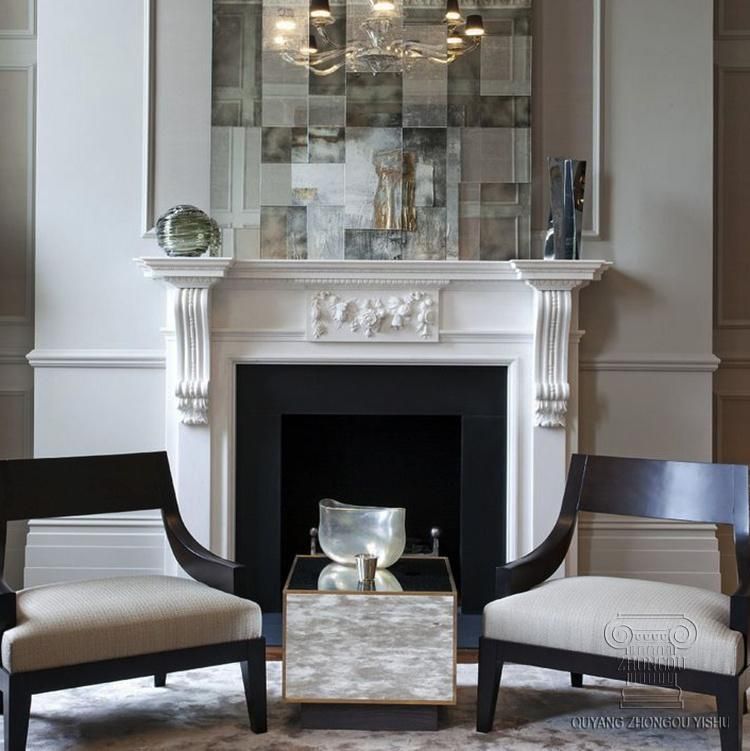 Simple Marble Fireplace with Hand-Carved Beautiful Flowers