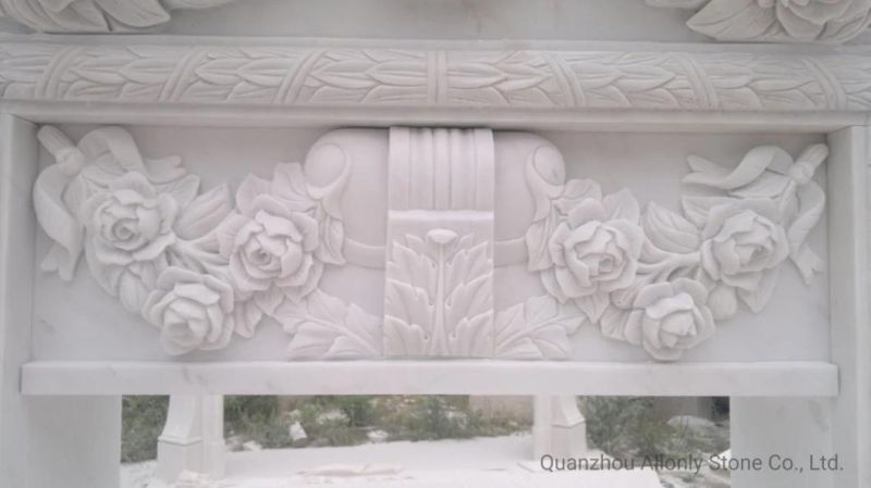 Indoor Decorative Curved French Design Pure White Marble Fireplace Mantel Surround