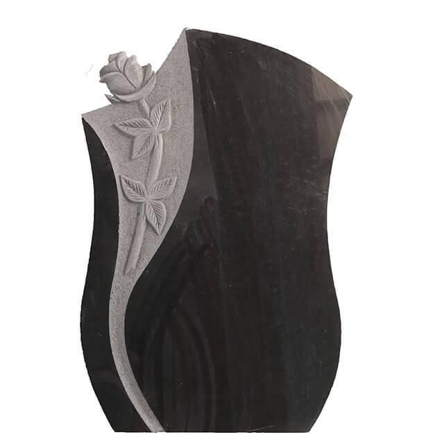 Black Granite Heart Shaped Headstone Carved Bird Flower for Cemetery Memorial