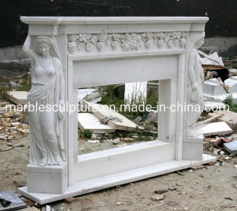 Decorative Custom High Quality Marble Fireplace Carved Lady Figure (SYMF-140)